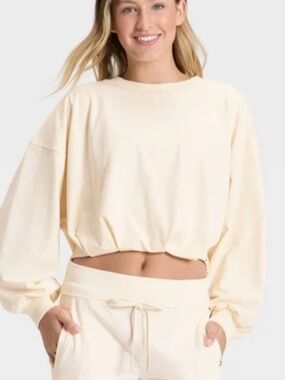 JoyLab Bubble Hem Women's Cream Cropped Sweatshirt - NWOT Sz Small